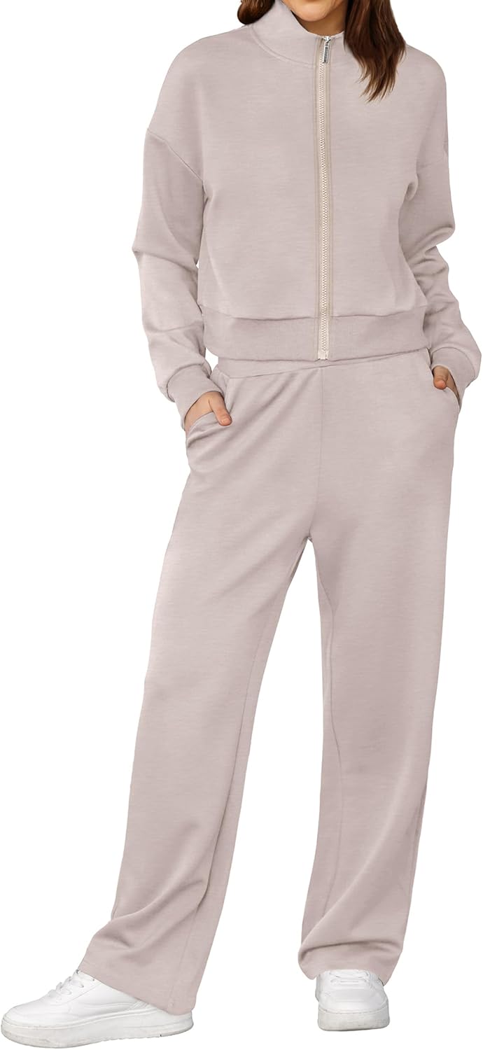 XIEERDUO Lounge Sets for Women 2024 Sweatsuit 2 Piece Outfits Sweatshirt Wide Leg Sweatpant Tracksuit Matching Set