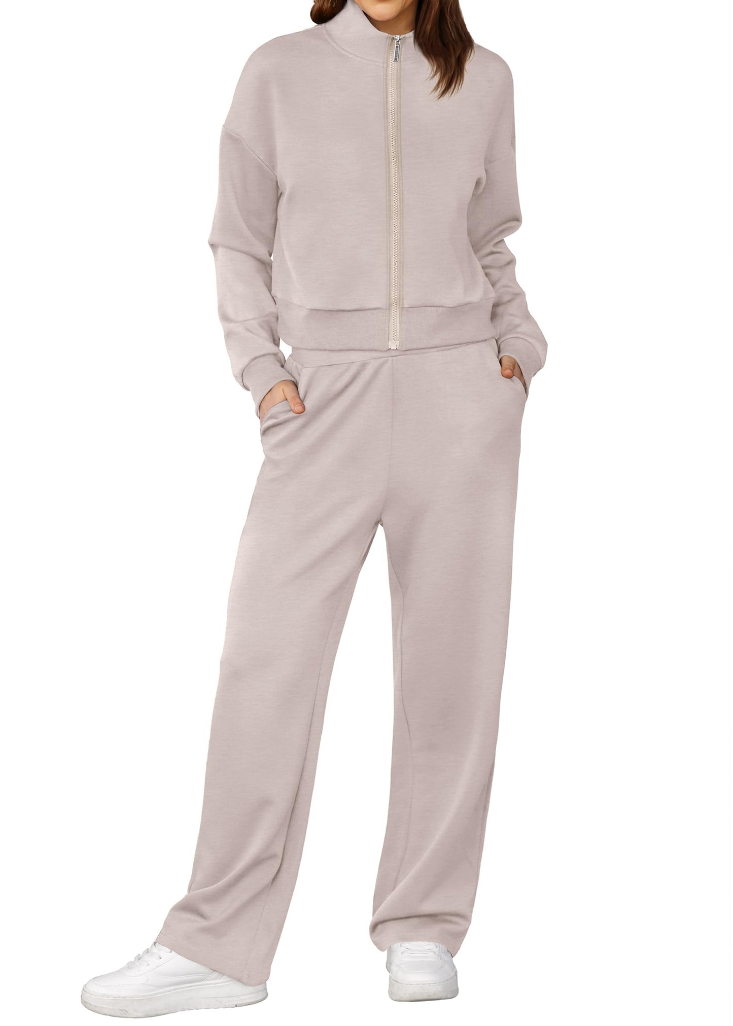 XIEERDUO Lounge Sets for Women 2024 Sweatsuit 2 Piece Outfits Sweatshirt Wide Leg Sweatpant Tracksuit Matching Set