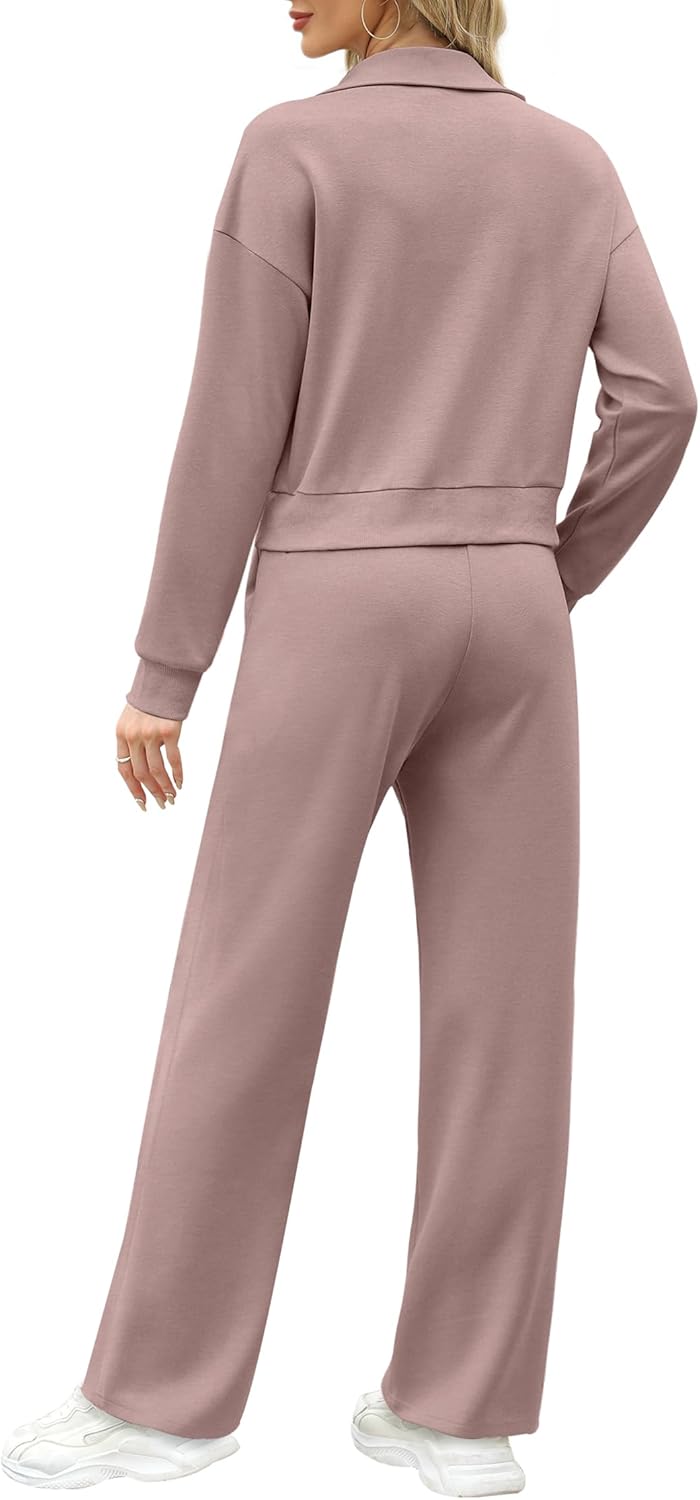 XIEERDUO Lounge Sets for Women 2024 Sweatsuit 2 Piece Outfits Sweatshirt Wide Leg Sweatpant Tracksuit Matching Set