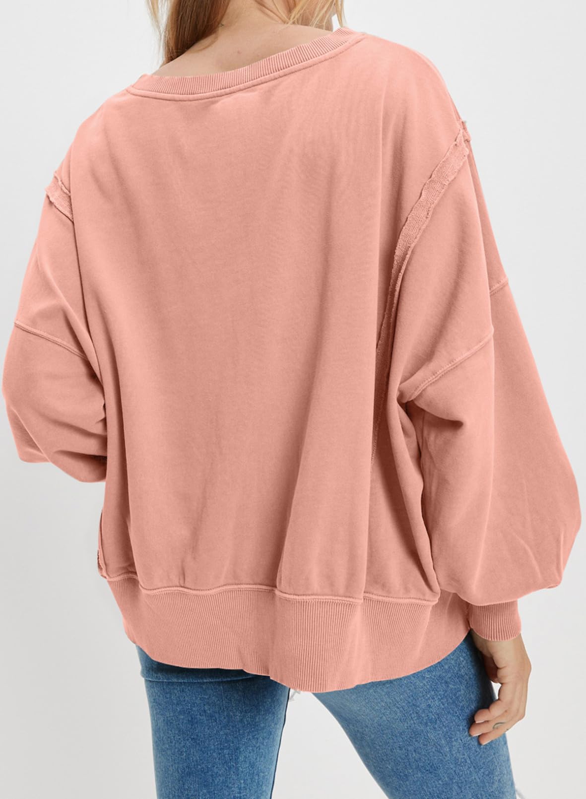 SHEWIN Womens Oversized Reverse Seam Sweatshirt Casual Long Sleeve Crewneck Lightweight Pullover Tops Loose Sweatshirts