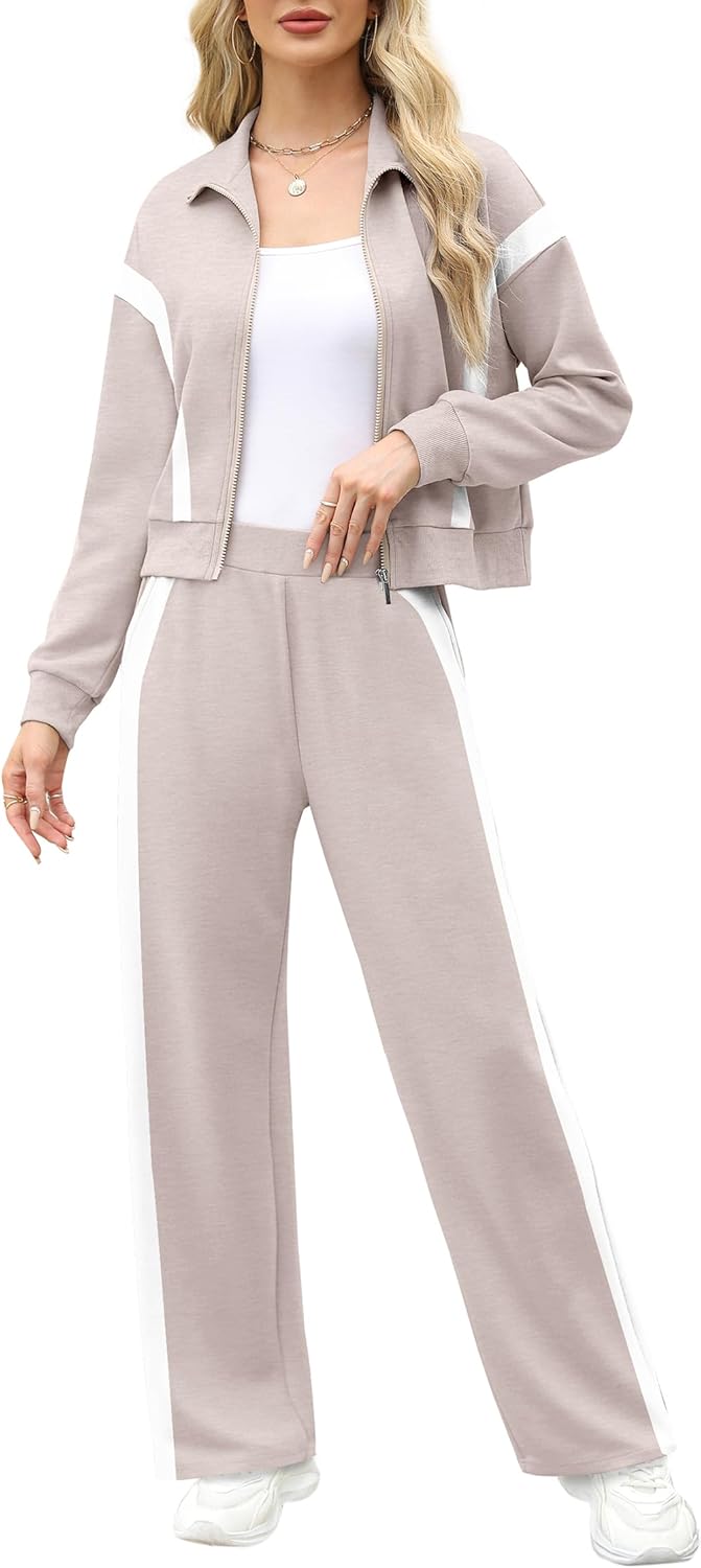 XIEERDUO Lounge Sets for Women 2024 Sweatsuit 2 Piece Outfits Sweatshirt Wide Leg Sweatpant Tracksuit Matching Set