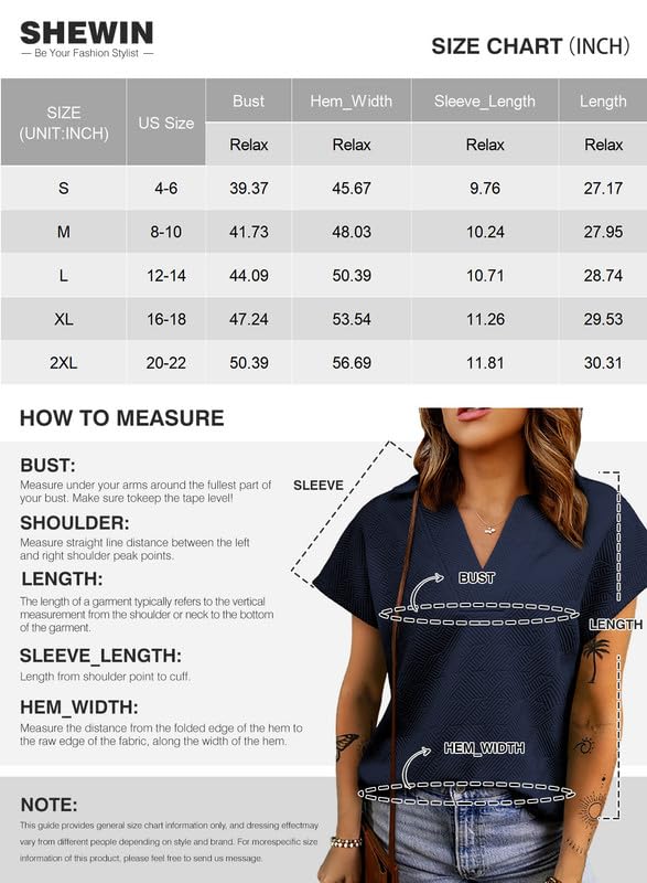 SHEWIN Women's Polo Shirts Casual Collared Short Sleeve Shirt Loose V Neck Tunic Tops