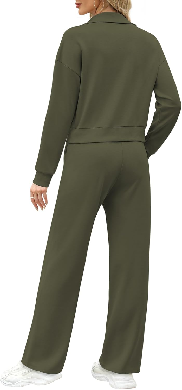 XIEERDUO Lounge Sets for Women 2024 Sweatsuit 2 Piece Outfits Sweatshirt Wide Leg Sweatpant Tracksuit Matching Set