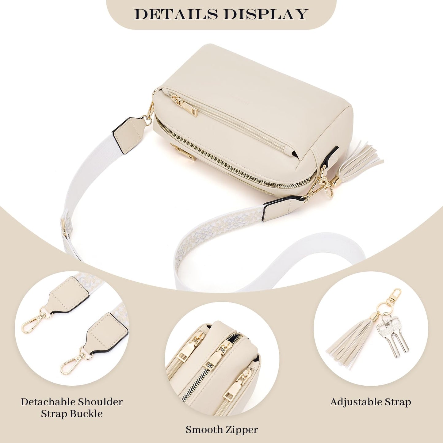 Triple Zip Small Crossbody Bag for women,Wide Strap Cell Phone Purse Shoulder Handbag Wallet with Credit Card Slots