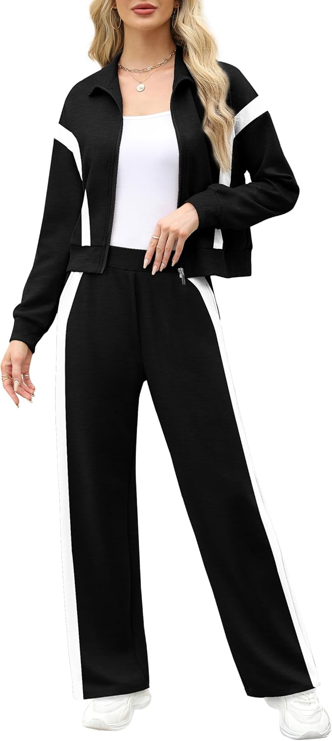 XIEERDUO Lounge Sets for Women 2024 Sweatsuit 2 Piece Outfits Sweatshirt Wide Leg Sweatpant Tracksuit Matching Set