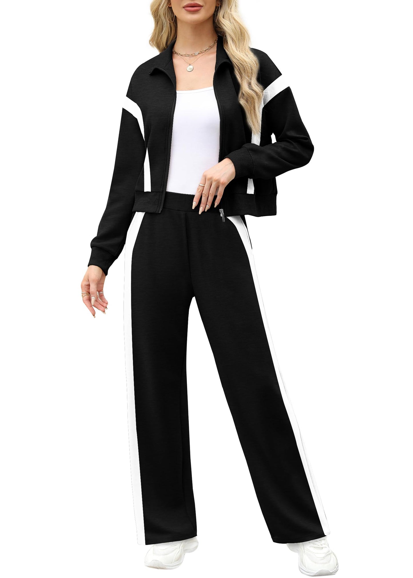 XIEERDUO Lounge Sets for Women 2024 Sweatsuit 2 Piece Outfits Sweatshirt Wide Leg Sweatpant Tracksuit Matching Set