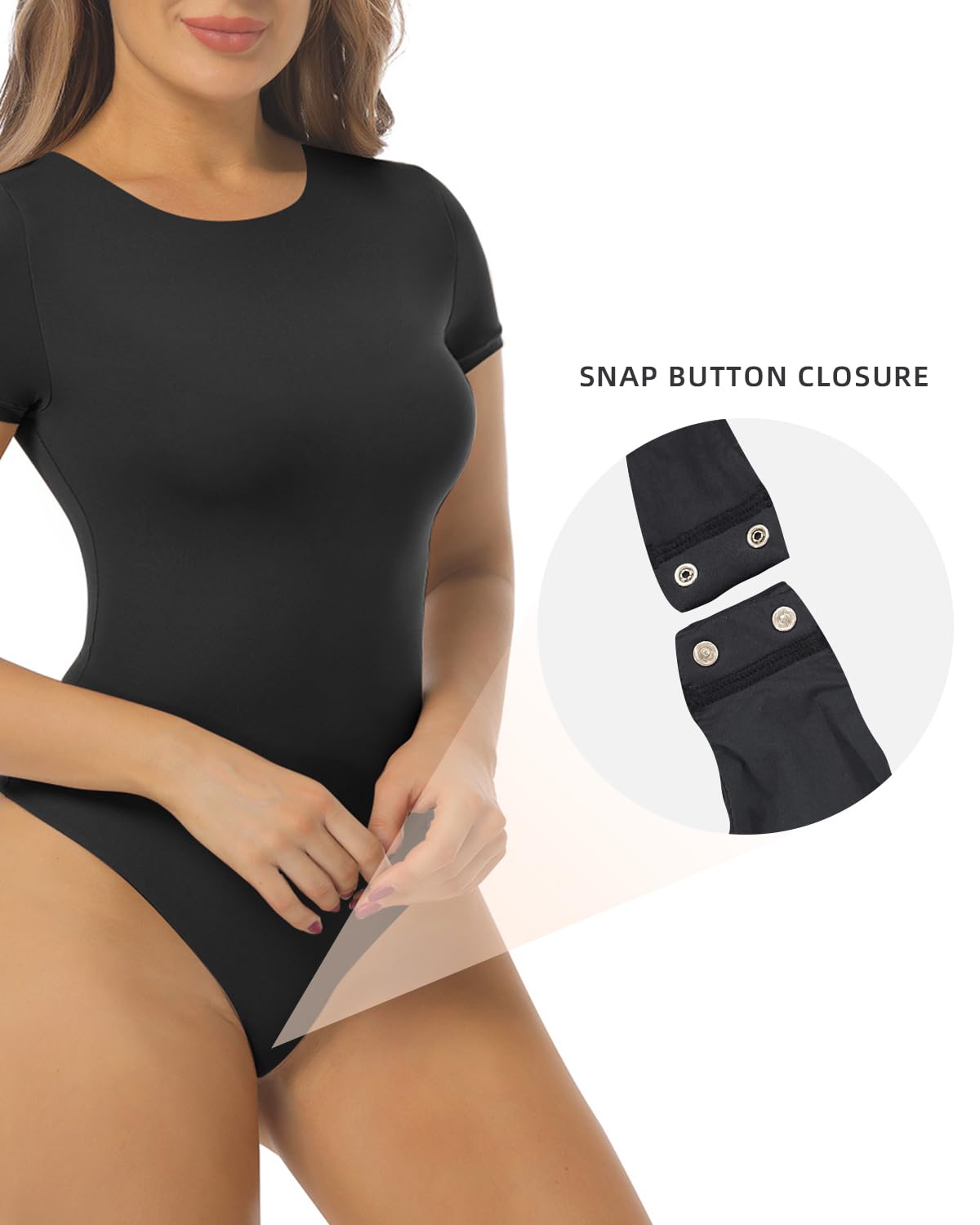 SHAPERX Women's Fit Everybody Bodysuit Soft Crew Neck T-shirt Body Suits with Thong Design