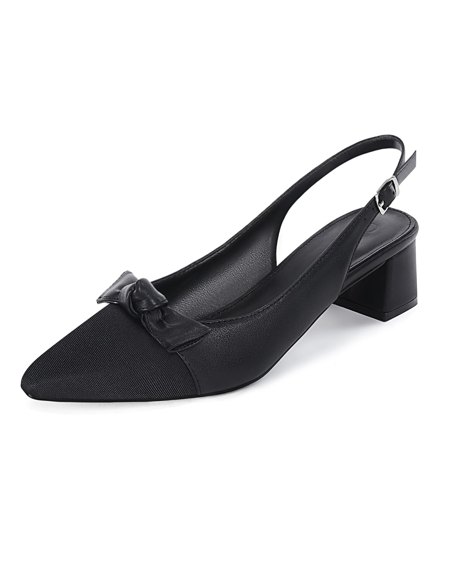 Coutgo Womens Chunky Slingback Bow Heels Low Heel Dress Shoes Pointed Toe Sexy Splicing Casual Wedding Pumps