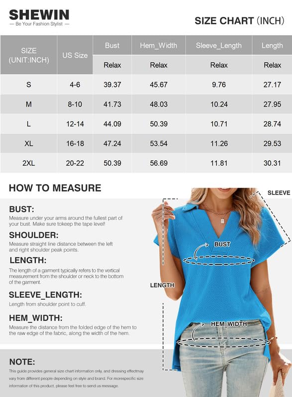 SHEWIN Women's Polo Shirts Casual Collared Short Sleeve Shirt Loose V Neck Tunic Tops