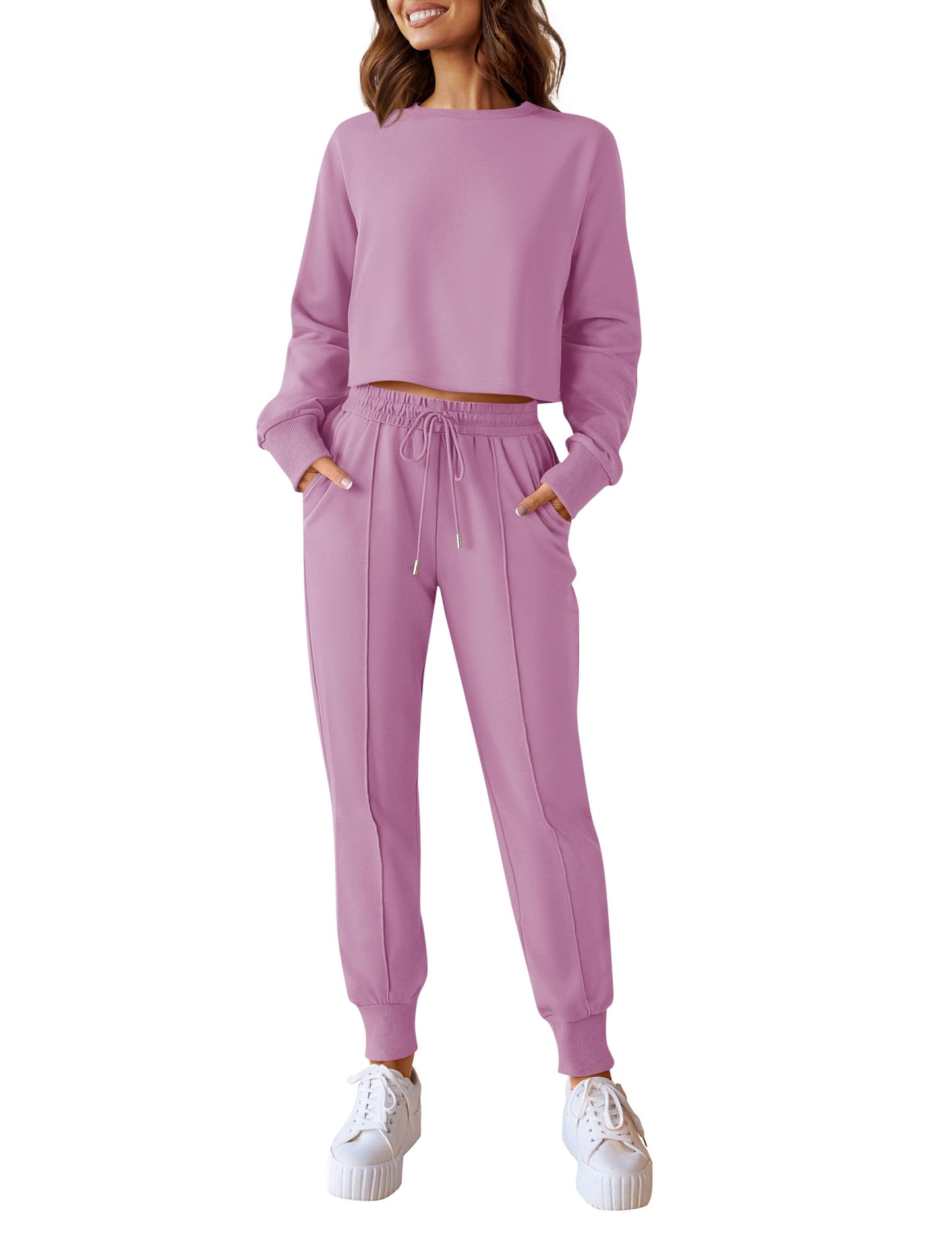 ZESICA Women's Long Sleeve Crop Top and Pants Pajama Sets 2 Piece Jogger Long Sleepwear Loungewear Pjs Sets