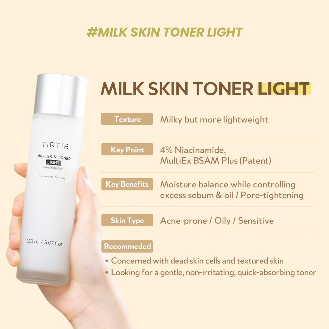 TIRTIR Milk Skin Rice Toner | Deep Moisturizing, Hydrating Toner for face, Niacinamide, Ceramide, Rice Bran Extract, Nature-Oriented Ingredients for Korean Skin Care, Vegan, 5.07 fl.oz.