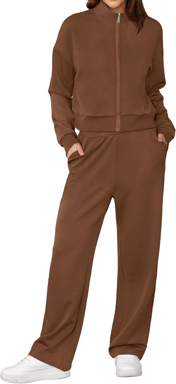 XIEERDUO Lounge Sets for Women 2024 Sweatsuit 2 Piece Outfits Sweatshirt Wide Leg Sweatpant Tracksuit Matching Set