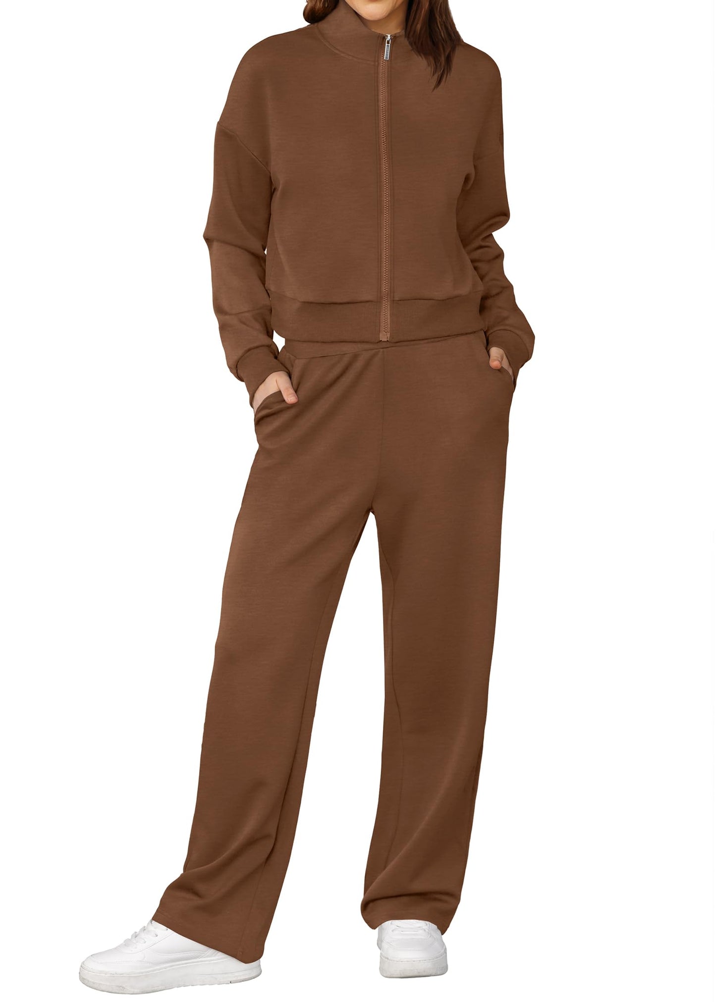 XIEERDUO Lounge Sets for Women 2024 Sweatsuit 2 Piece Outfits Sweatshirt Wide Leg Sweatpant Tracksuit Matching Set