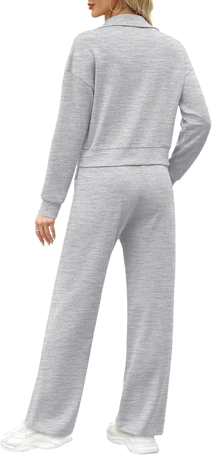 XIEERDUO Lounge Sets for Women 2024 Sweatsuit 2 Piece Outfits Sweatshirt Wide Leg Sweatpant Tracksuit Matching Set