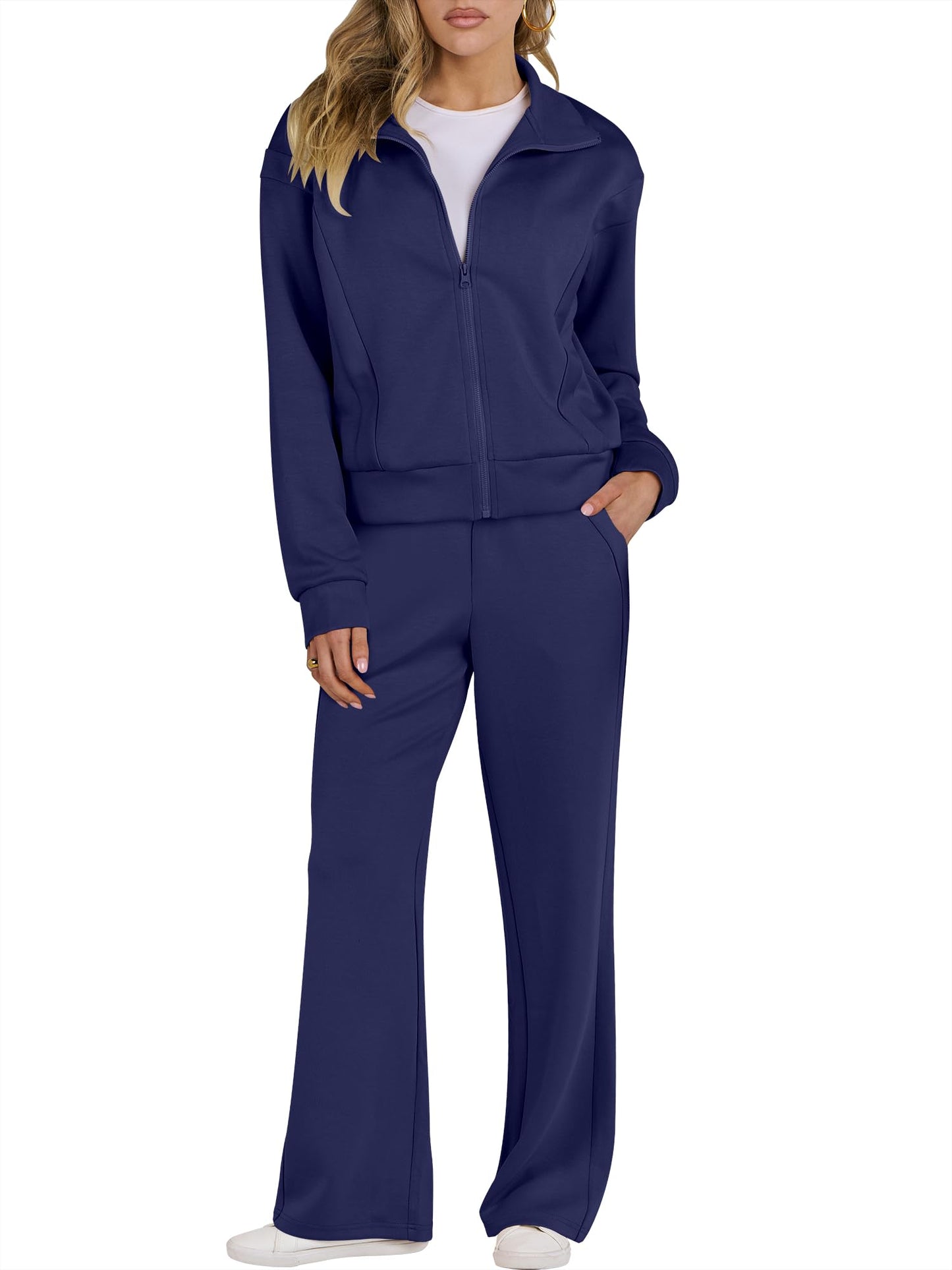 ANRABESS Lounge Sets for Women 2 Piece Outfits Sweatsuit Fall Zip Up Sweatshirts Jogger Pants Matching Sweat Set Tracksuits