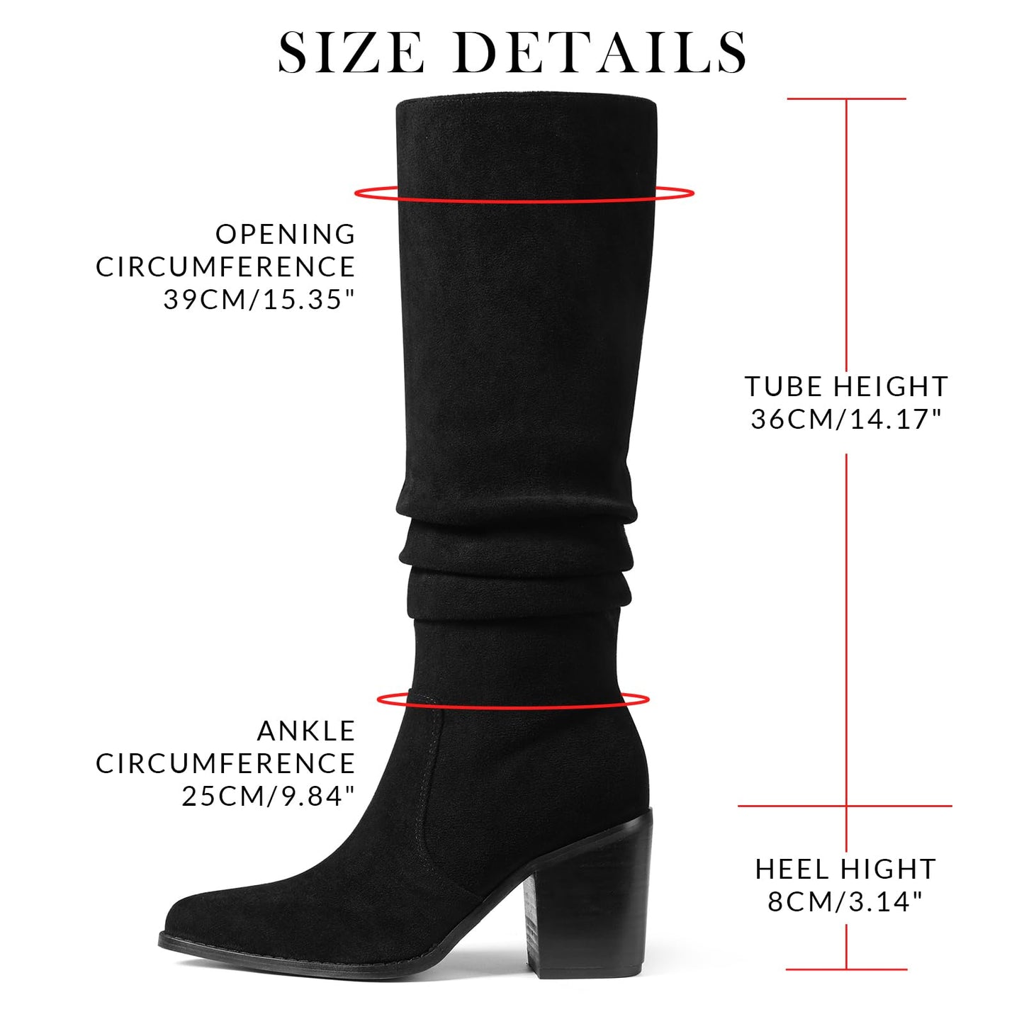 VOMIRA Knee High Boots Women Suede Boots Pointy Toe Chunky Block Heels Side Zipper Wide Calf Boots Fashion Dress Tall Boots Fall Winter Long Boots