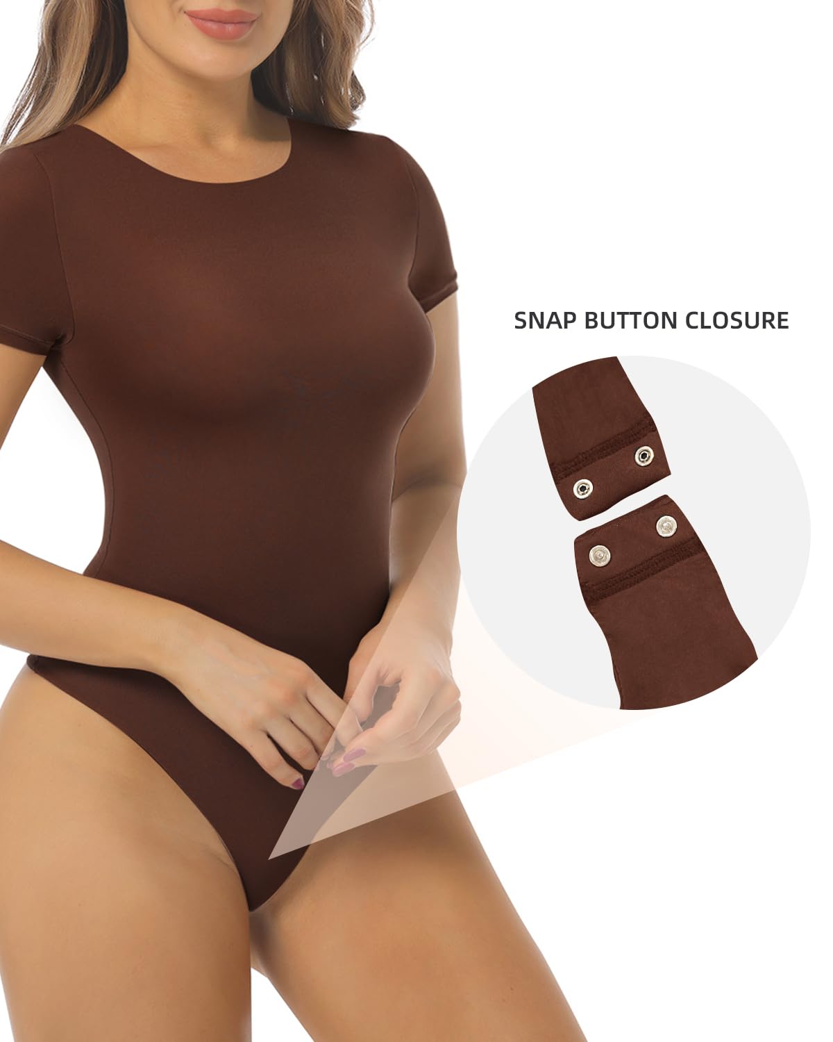 SHAPERX Women's Fit Everybody Bodysuit Soft Crew Neck T-shirt Body Suits with Thong Design