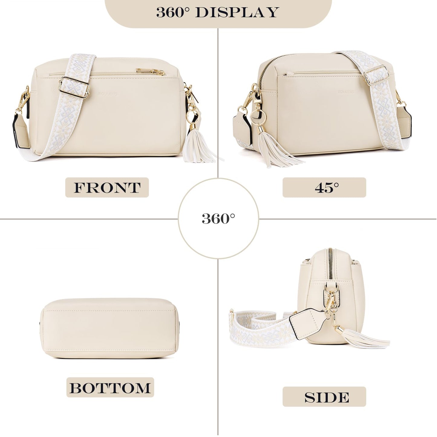 Triple Zip Small Crossbody Bag for women,Wide Strap Cell Phone Purse Shoulder Handbag Wallet with Credit Card Slots