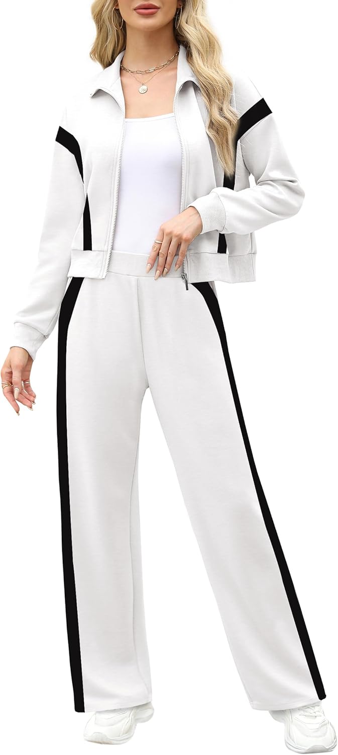 XIEERDUO Lounge Sets for Women 2024 Sweatsuit 2 Piece Outfits Sweatshirt Wide Leg Sweatpant Tracksuit Matching Set