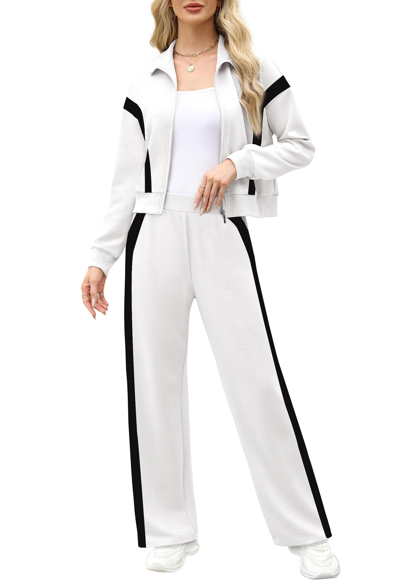 XIEERDUO Lounge Sets for Women 2024 Sweatsuit 2 Piece Outfits Sweatshirt Wide Leg Sweatpant Tracksuit Matching Set