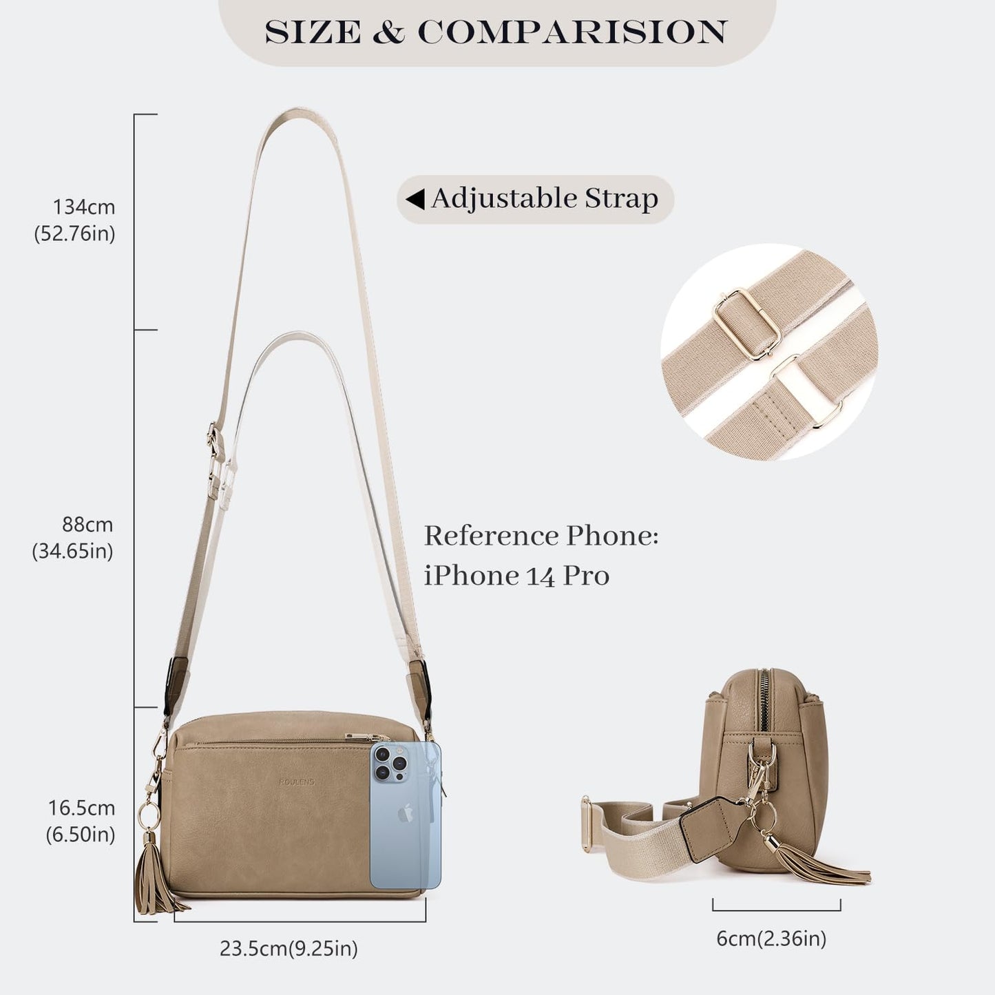 Triple Zip Small Crossbody Bag for women,Wide Strap Cell Phone Purse Shoulder Handbag Wallet with Credit Card Slots