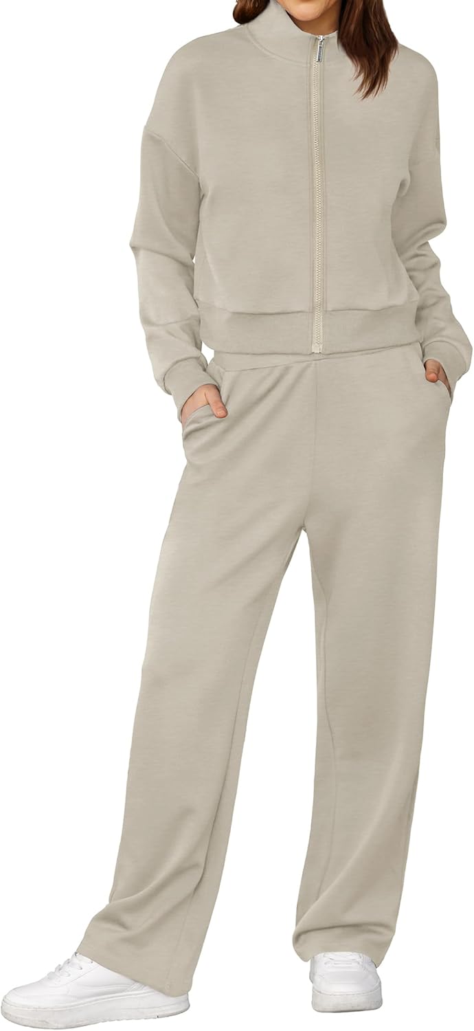 XIEERDUO Lounge Sets for Women 2024 Sweatsuit 2 Piece Outfits Sweatshirt Wide Leg Sweatpant Tracksuit Matching Set