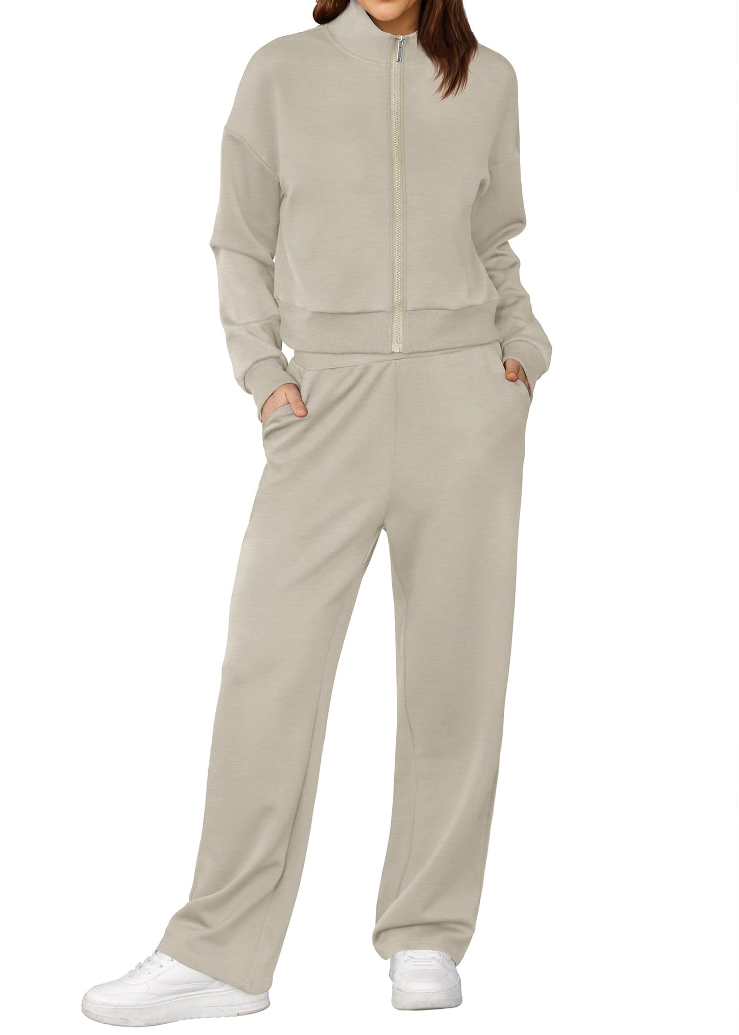 XIEERDUO Lounge Sets for Women 2024 Sweatsuit 2 Piece Outfits Sweatshirt Wide Leg Sweatpant Tracksuit Matching Set