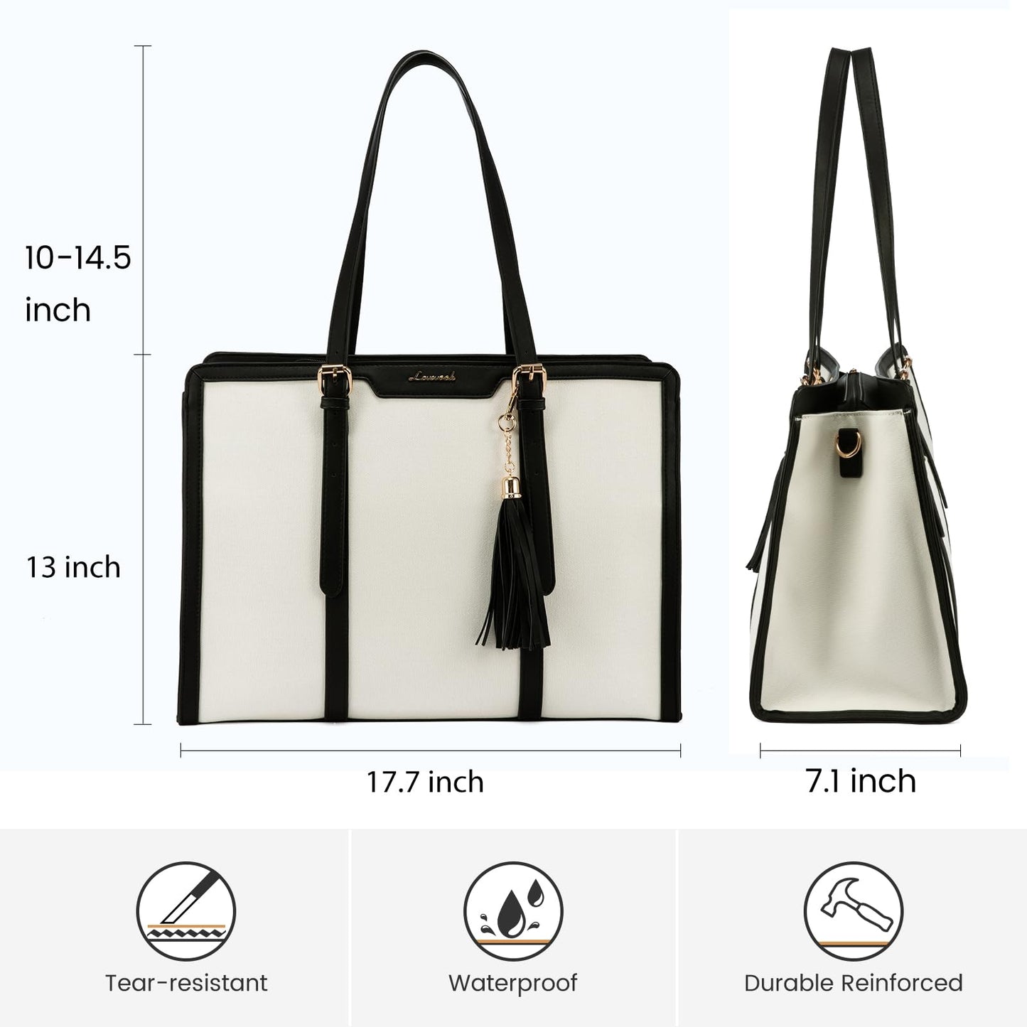 LOVEVOOK Laptop Tote Bag for Women,15.6 inch Canvas Leather Computer bag with Clutch Purse for Business, Travel, Casual