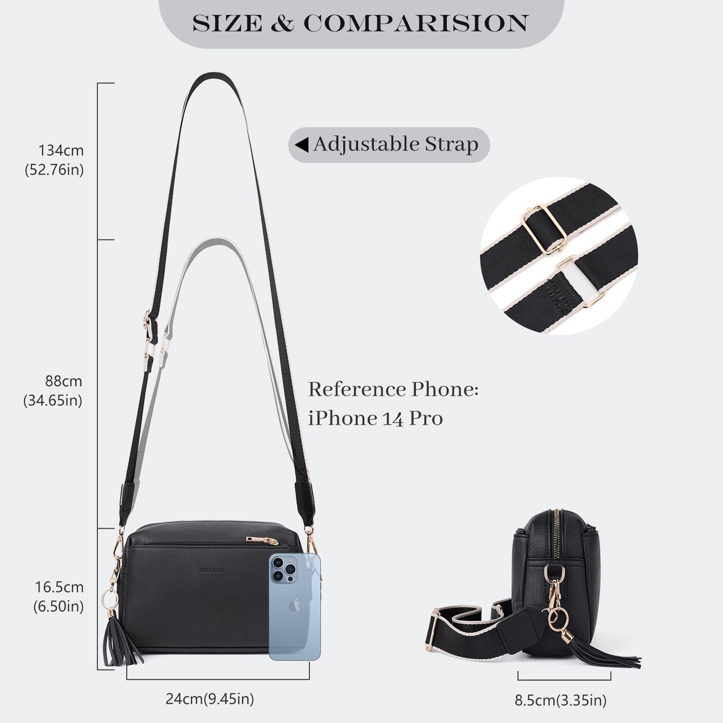 Triple Zip Small Crossbody Bag for women,Wide Strap Cell Phone Purse Shoulder Handbag Wallet with Credit Card Slots