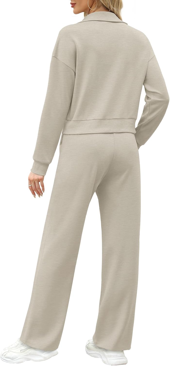 XIEERDUO Lounge Sets for Women 2024 Sweatsuit 2 Piece Outfits Sweatshirt Wide Leg Sweatpant Tracksuit Matching Set