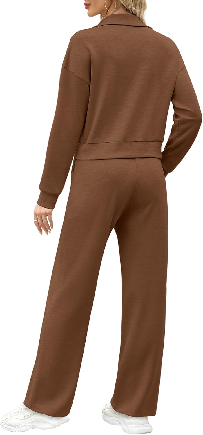 XIEERDUO Lounge Sets for Women 2024 Sweatsuit 2 Piece Outfits Sweatshirt Wide Leg Sweatpant Tracksuit Matching Set