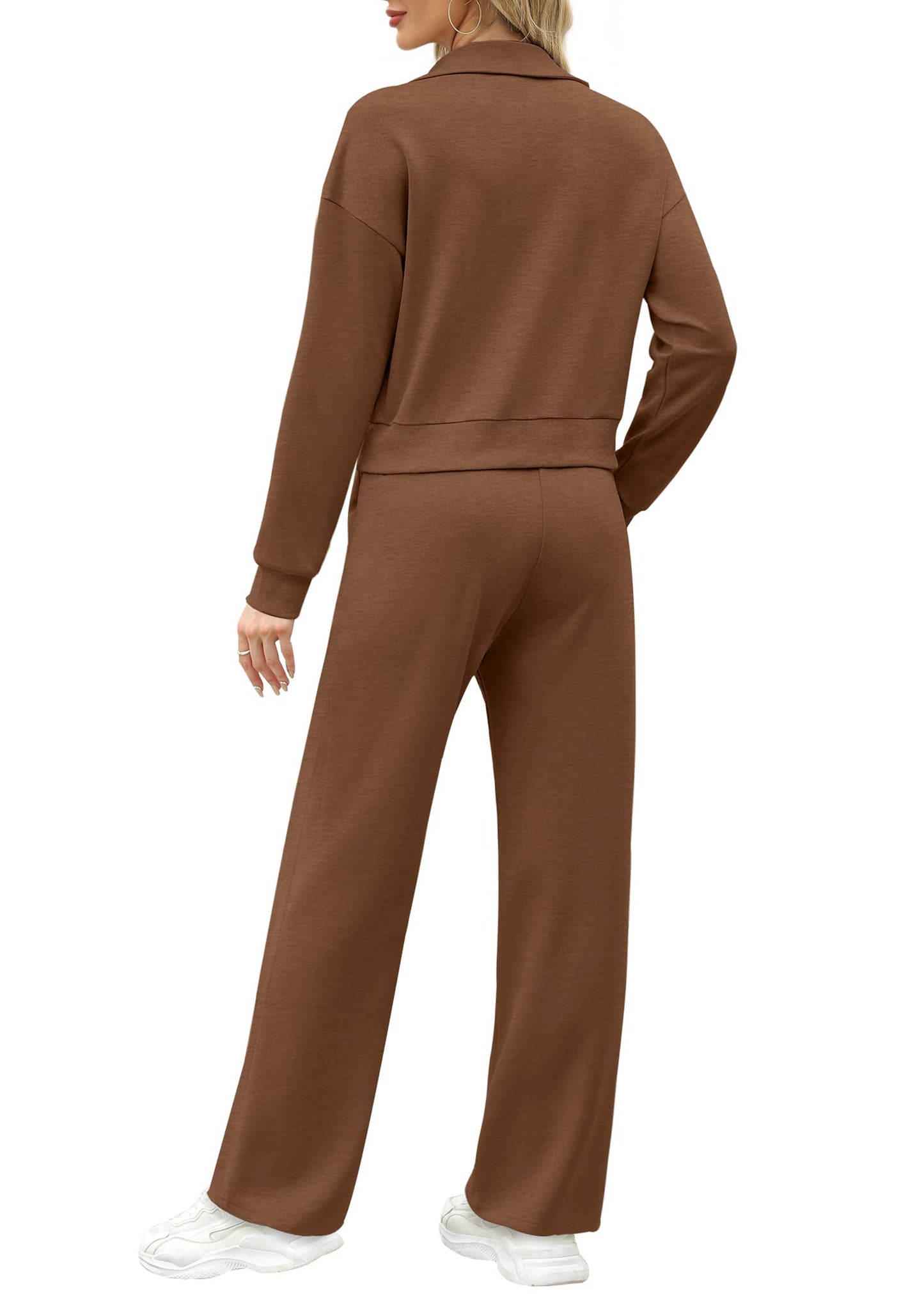 XIEERDUO Lounge Sets for Women 2024 Sweatsuit 2 Piece Outfits Sweatshirt Wide Leg Sweatpant Tracksuit Matching Set