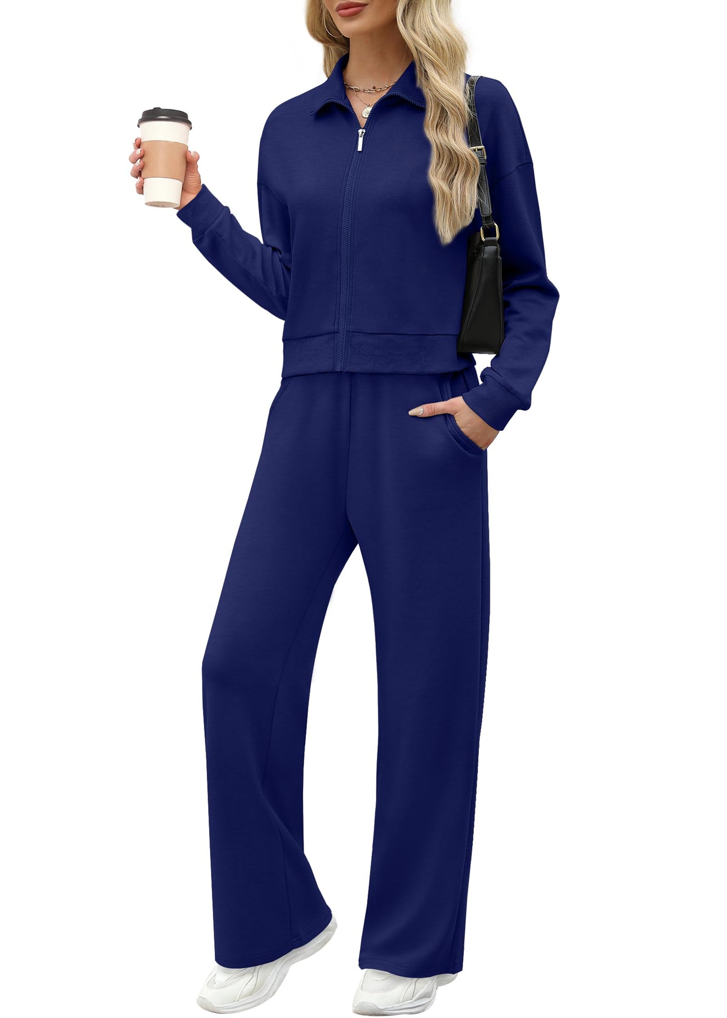 XIEERDUO Lounge Sets for Women 2024 Sweatsuit 2 Piece Outfits Sweatshirt Wide Leg Sweatpant Tracksuit Matching Set