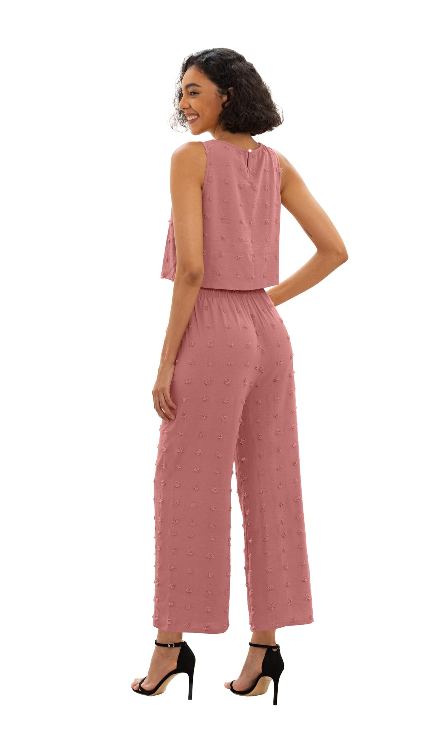 IWOLLENCE Women's Summer 2 Piece Outfits Set Round neck Sleeveless Tank Crop Top Wide Leg pants Set Pockets Jumpsuits
