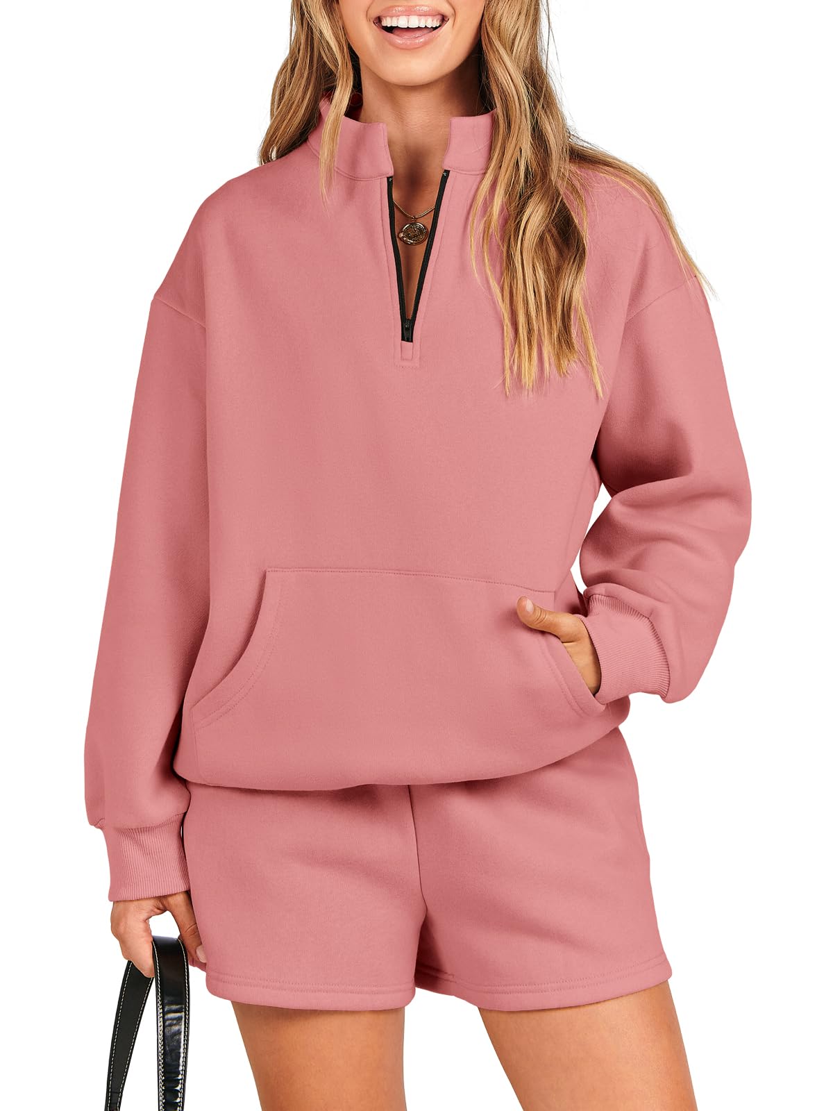 ANRABESS Women 2 Piece Outfits Sweatshirt Shorts Sets 2024 Oversized Casual Lounge Sweat Set Sweatsuit Workout Tracksuit