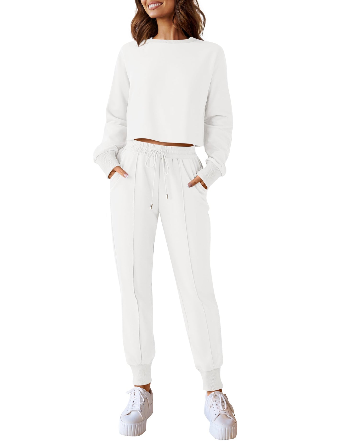 ZESICA Women's Long Sleeve Crop Top and Pants Pajama Sets 2 Piece Jogger Long Sleepwear Loungewear Pjs Sets