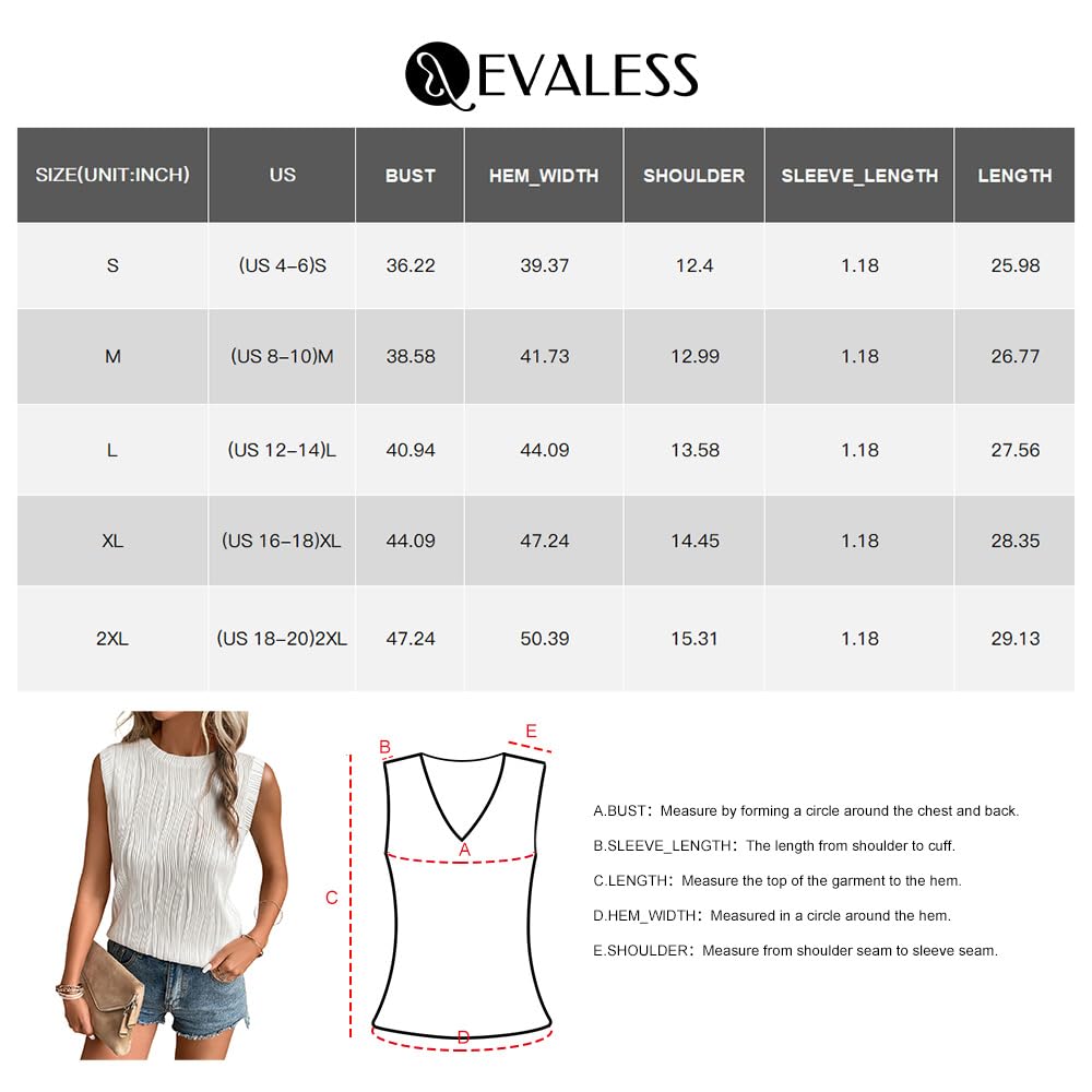 EVALESS Womens Summer Tank Tops Crewneck Sleeveless Wavy Textured Basic Top T Shirts Tee Blouses