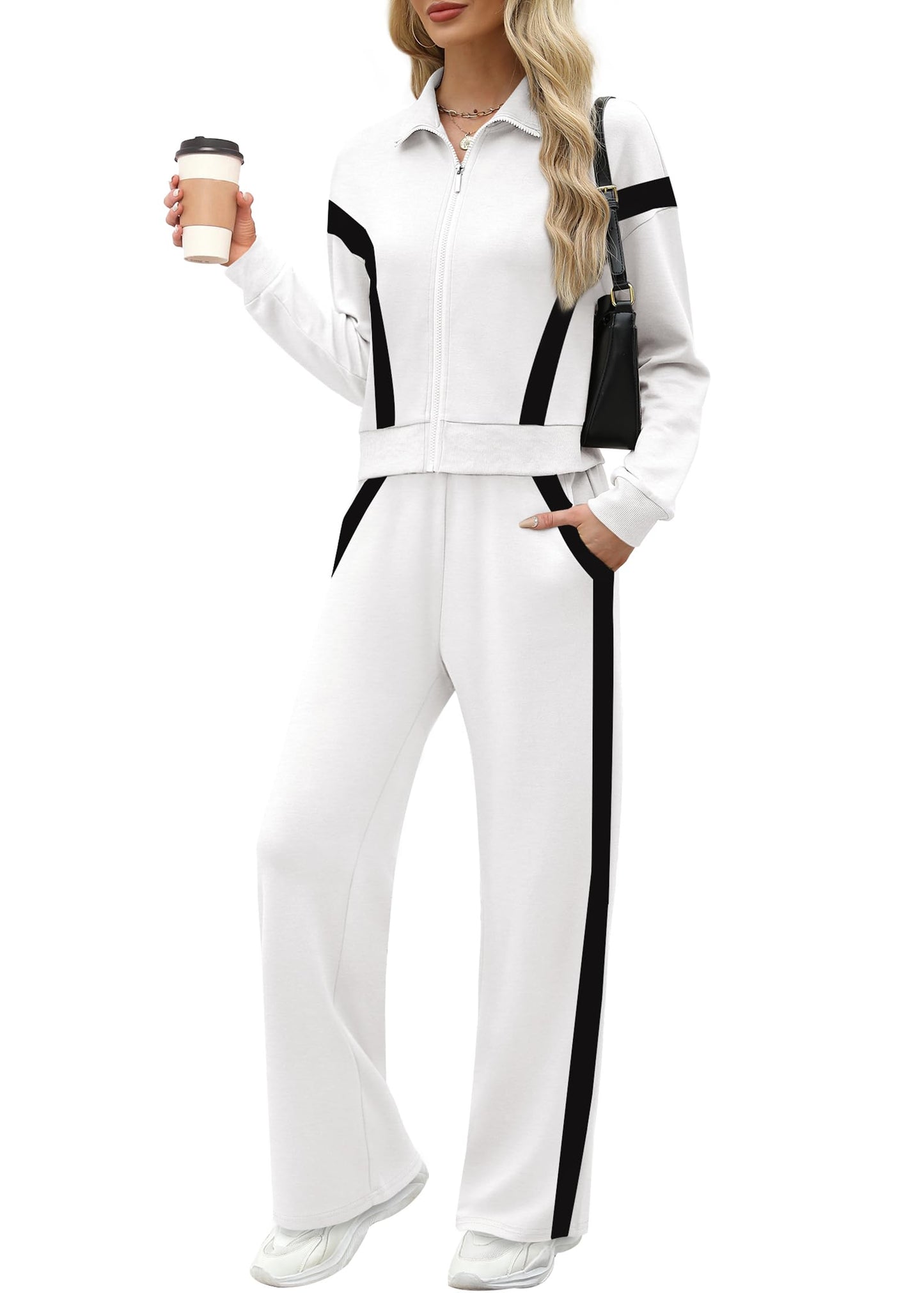XIEERDUO Lounge Sets for Women 2024 Sweatsuit 2 Piece Outfits Sweatshirt Wide Leg Sweatpant Tracksuit Matching Set