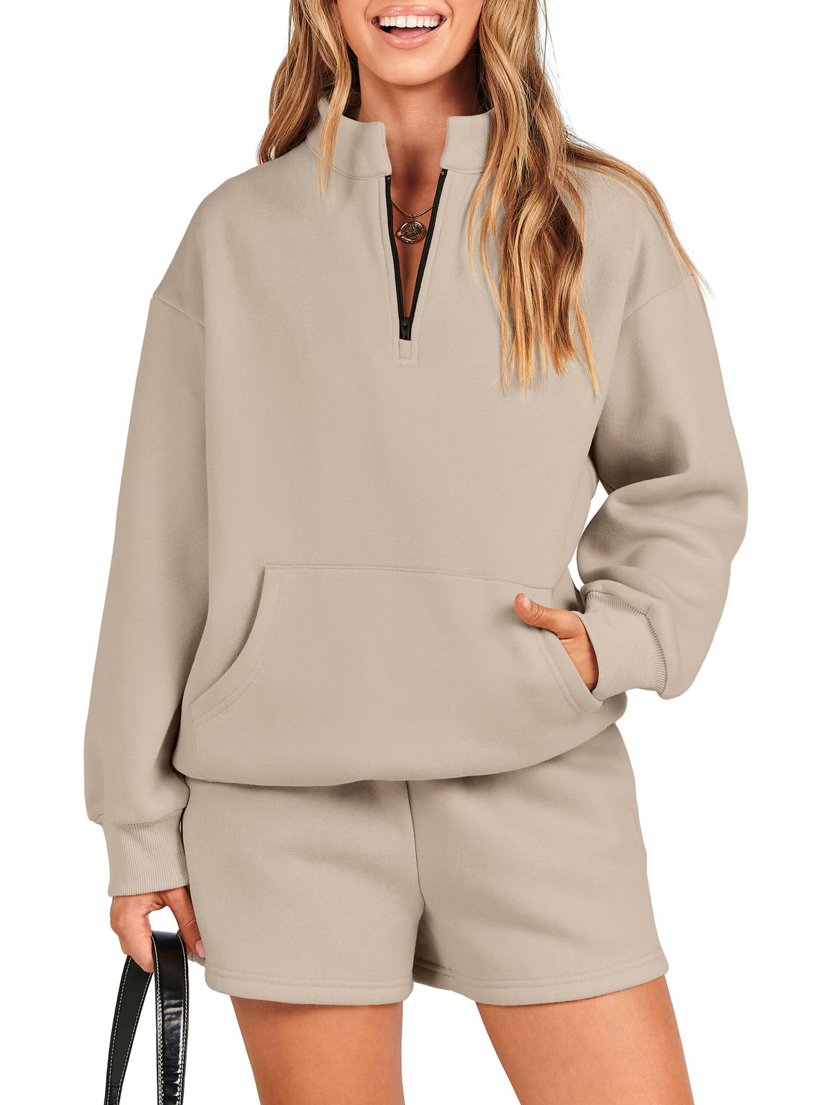 ANRABESS Women 2 Piece Outfits Sweatshirt Shorts Sets 2024 Oversized Casual Lounge Sweat Set Sweatsuit Workout Tracksuit