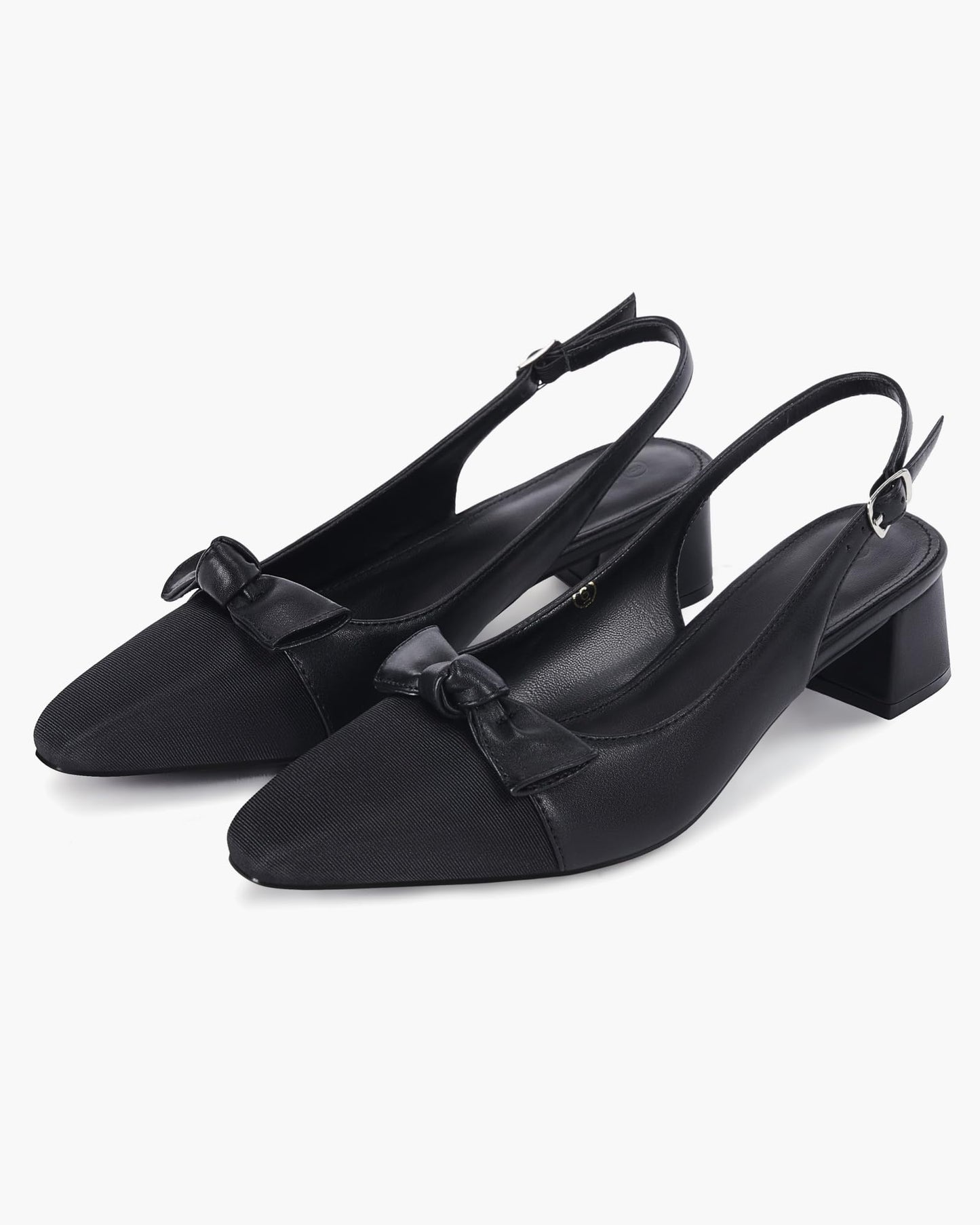 Coutgo Womens Chunky Slingback Bow Heels Low Heel Dress Shoes Pointed Toe Sexy Splicing Casual Wedding Pumps