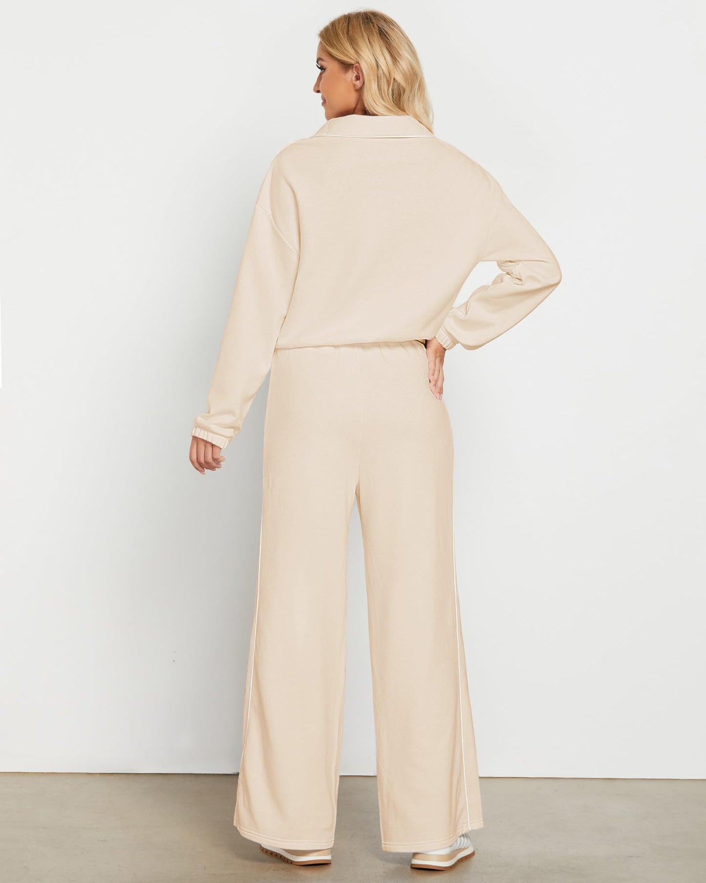 GRAPENT Sweatsuits Two Piece Sets for Women High Wasited Wide Leg Pants Fleece Button Pullover Sweatshirt Lounge Outfits