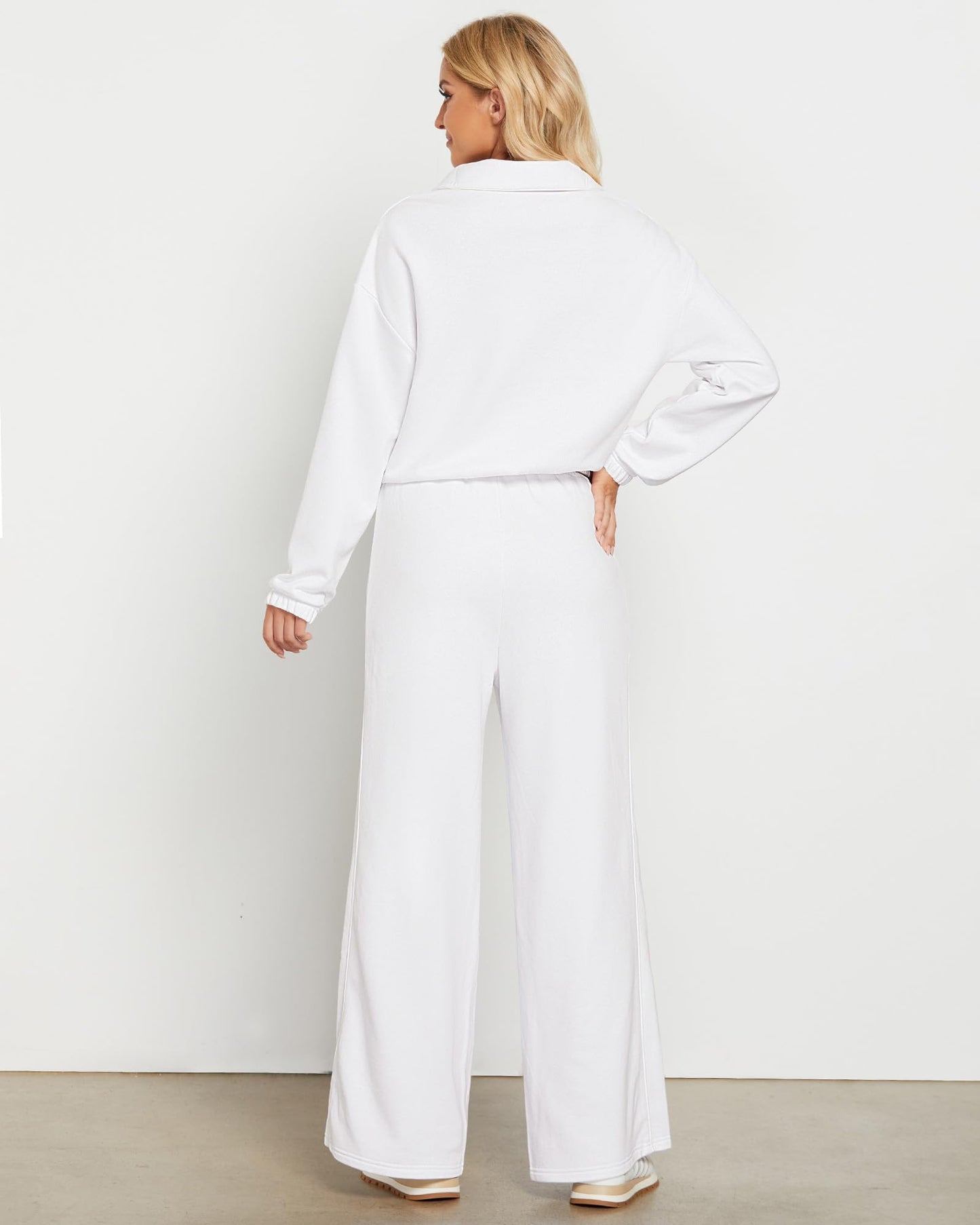 GRAPENT Sweatsuits Two Piece Sets for Women High Wasited Wide Leg Pants Fleece Button Pullover Sweatshirt Lounge Outfits