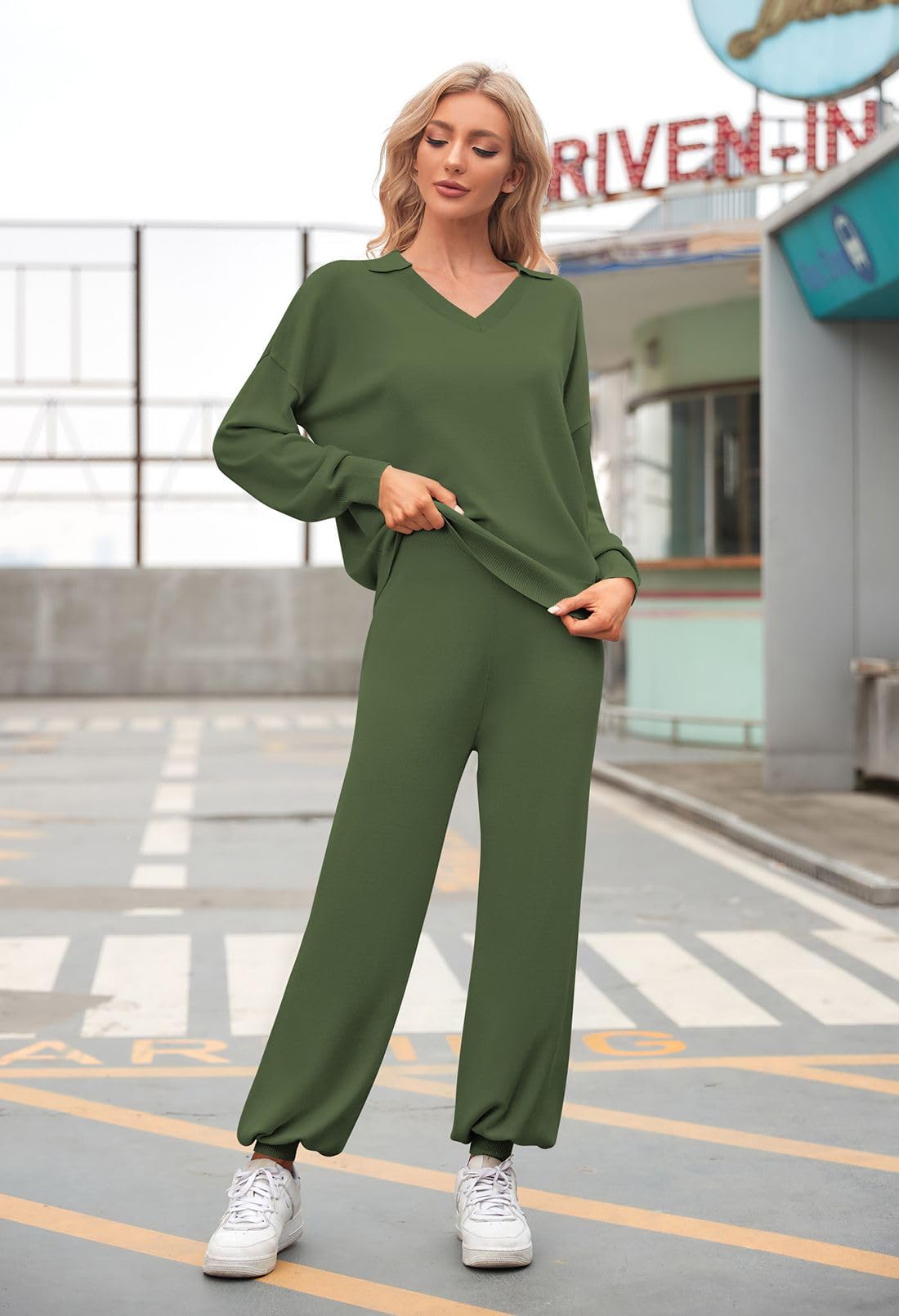 TOLENY Women 2 Piece Outfits Lounge Sets Knitted Pullovers Jogging Pants Sweater Set Tracksuit Pjs