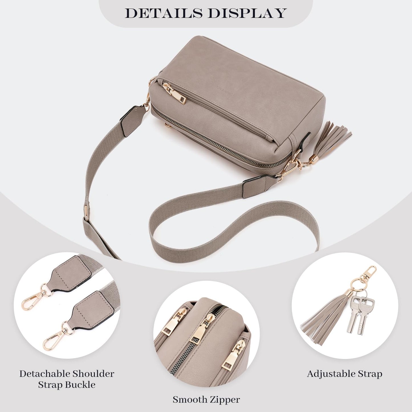 Triple Zip Small Crossbody Bag for women,Wide Strap Cell Phone Purse Shoulder Handbag Wallet with Credit Card Slots