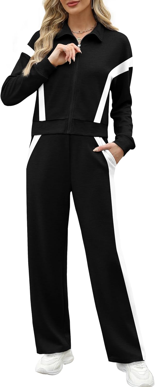 XIEERDUO Lounge Sets for Women 2024 Sweatsuit 2 Piece Outfits Sweatshirt Wide Leg Sweatpant Tracksuit Matching Set