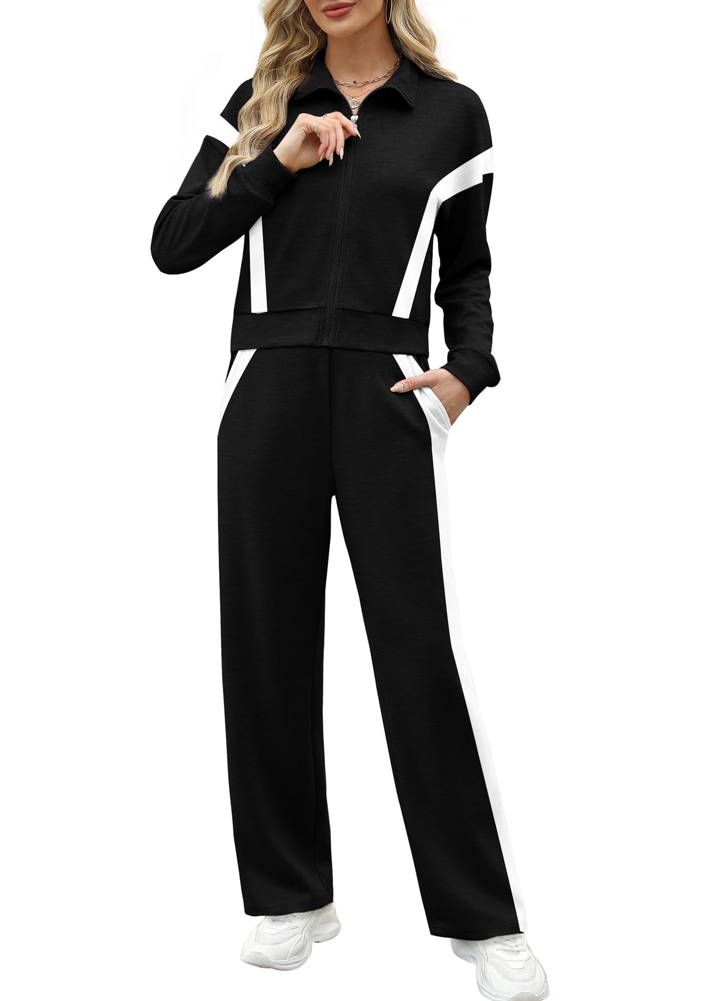XIEERDUO Lounge Sets for Women 2024 Sweatsuit 2 Piece Outfits Sweatshirt Wide Leg Sweatpant Tracksuit Matching Set