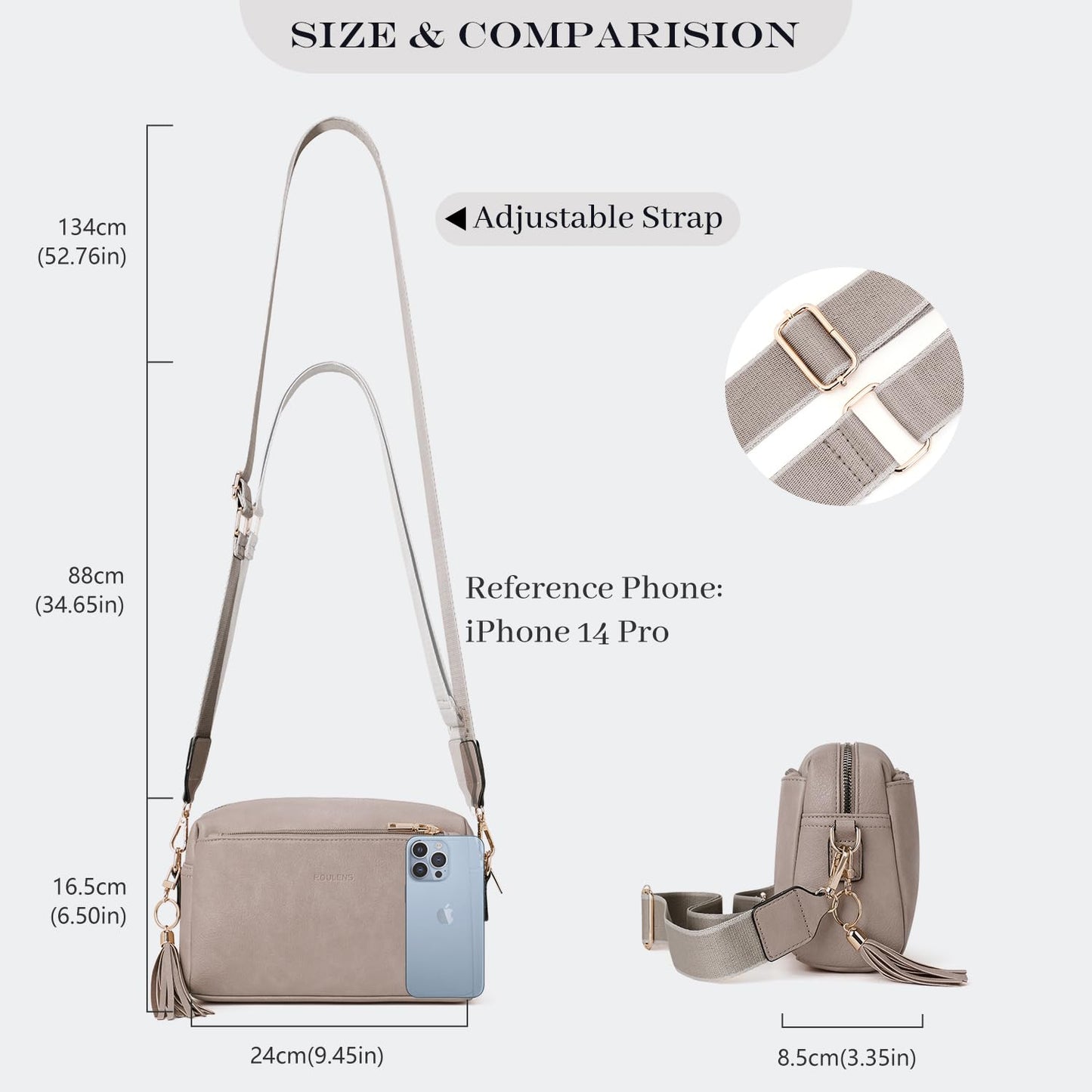 Triple Zip Small Crossbody Bag for women,Wide Strap Cell Phone Purse Shoulder Handbag Wallet with Credit Card Slots