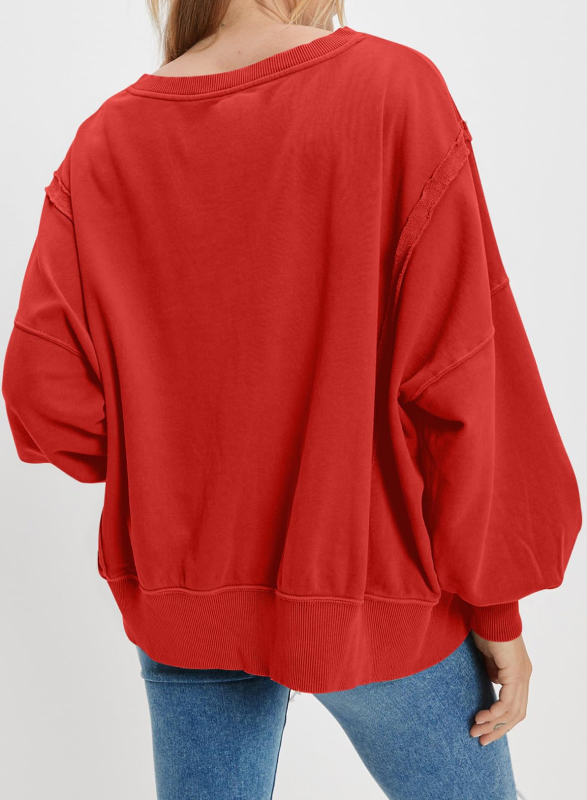 SHEWIN Womens Oversized Reverse Seam Sweatshirt Casual Long Sleeve Crewneck Lightweight Pullover Tops Loose Sweatshirts