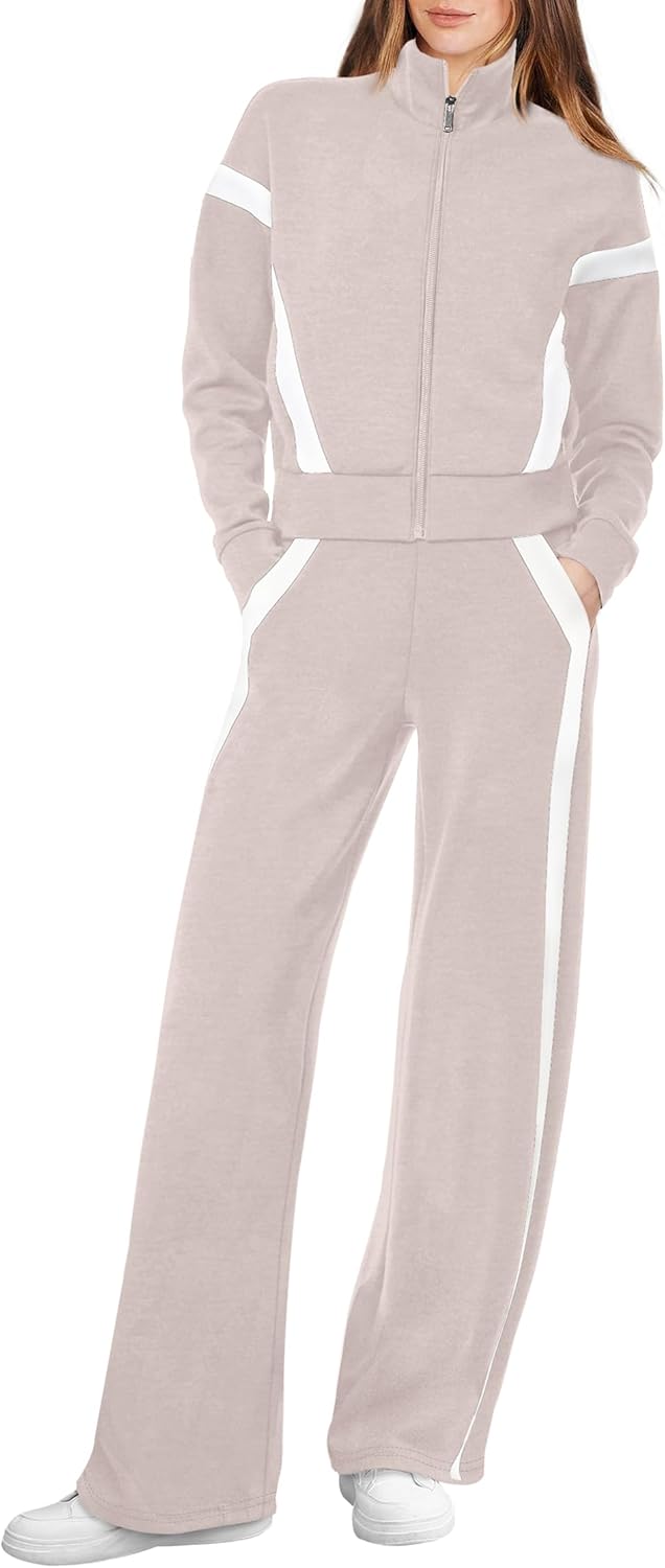 XIEERDUO Lounge Sets for Women 2024 Sweatsuit 2 Piece Outfits Sweatshirt Wide Leg Sweatpant Tracksuit Matching Set