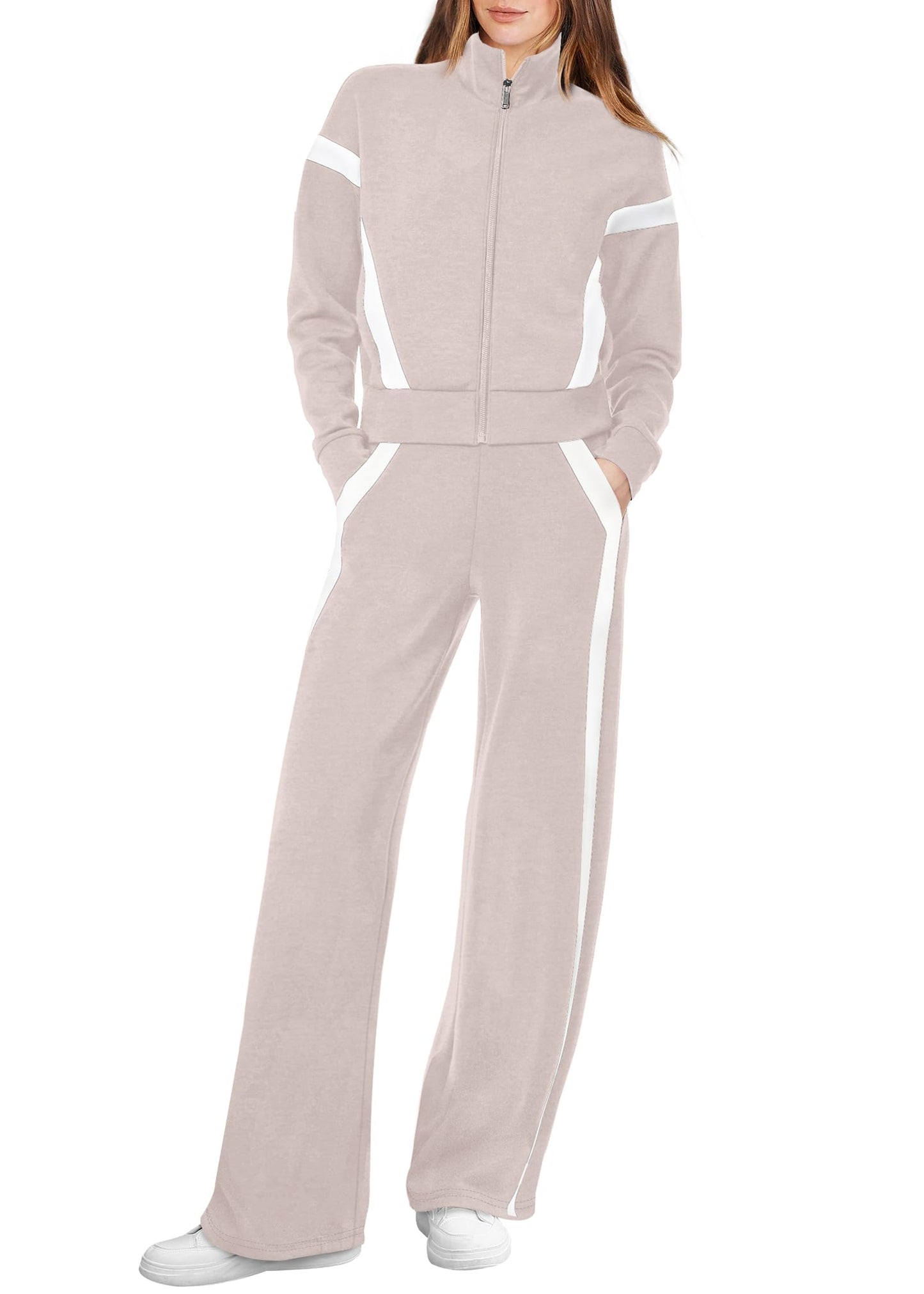 XIEERDUO Lounge Sets for Women 2024 Sweatsuit 2 Piece Outfits Sweatshirt Wide Leg Sweatpant Tracksuit Matching Set